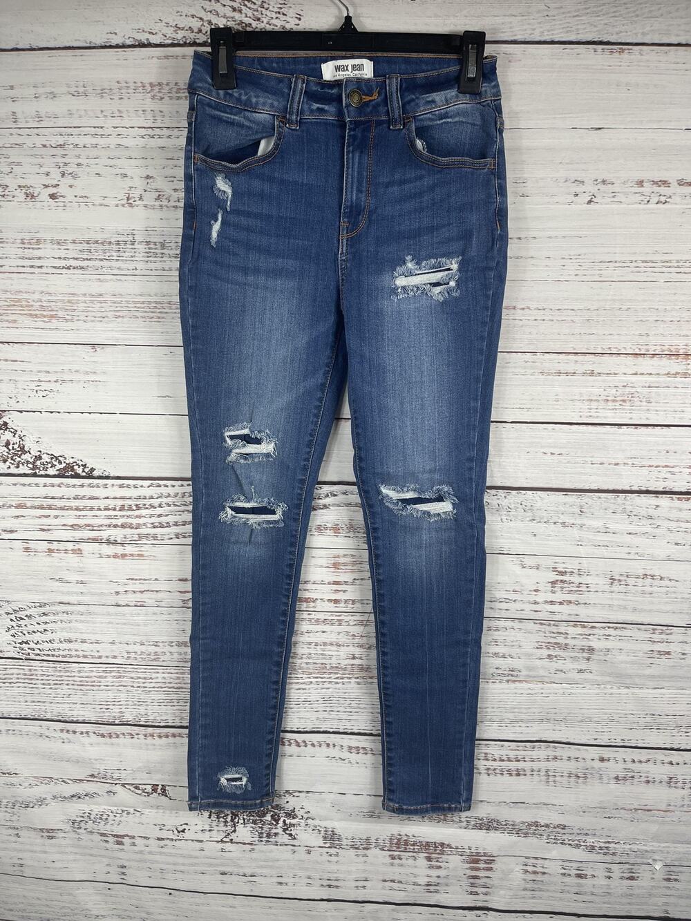 Wax Jean Jeans Women's 3/26 Distressed Skinny Stretch Denim Pants Medium Wash